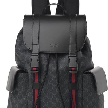Gucci Soft GG Supreme Monogram Appia Calfskin Web Double Buckle Backpack Black 8 of 10