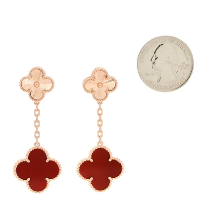 Van Cleef & Arpels 18K Rose Gold Guilloche Carnelian 2 Motifs Magic Alhambra Earrings 2 of 6
