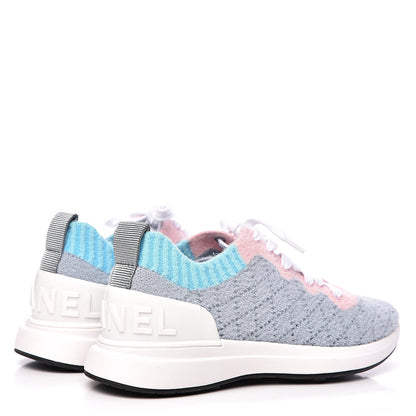 Chanel Mixed Fabrics Knit Sneakers 35 Grey Pink Blue 4 of 10