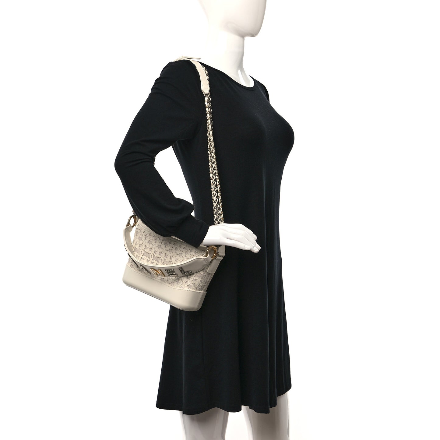 Calfskin Wool Felt Embossed Small Gabrielle Logo Hobo White