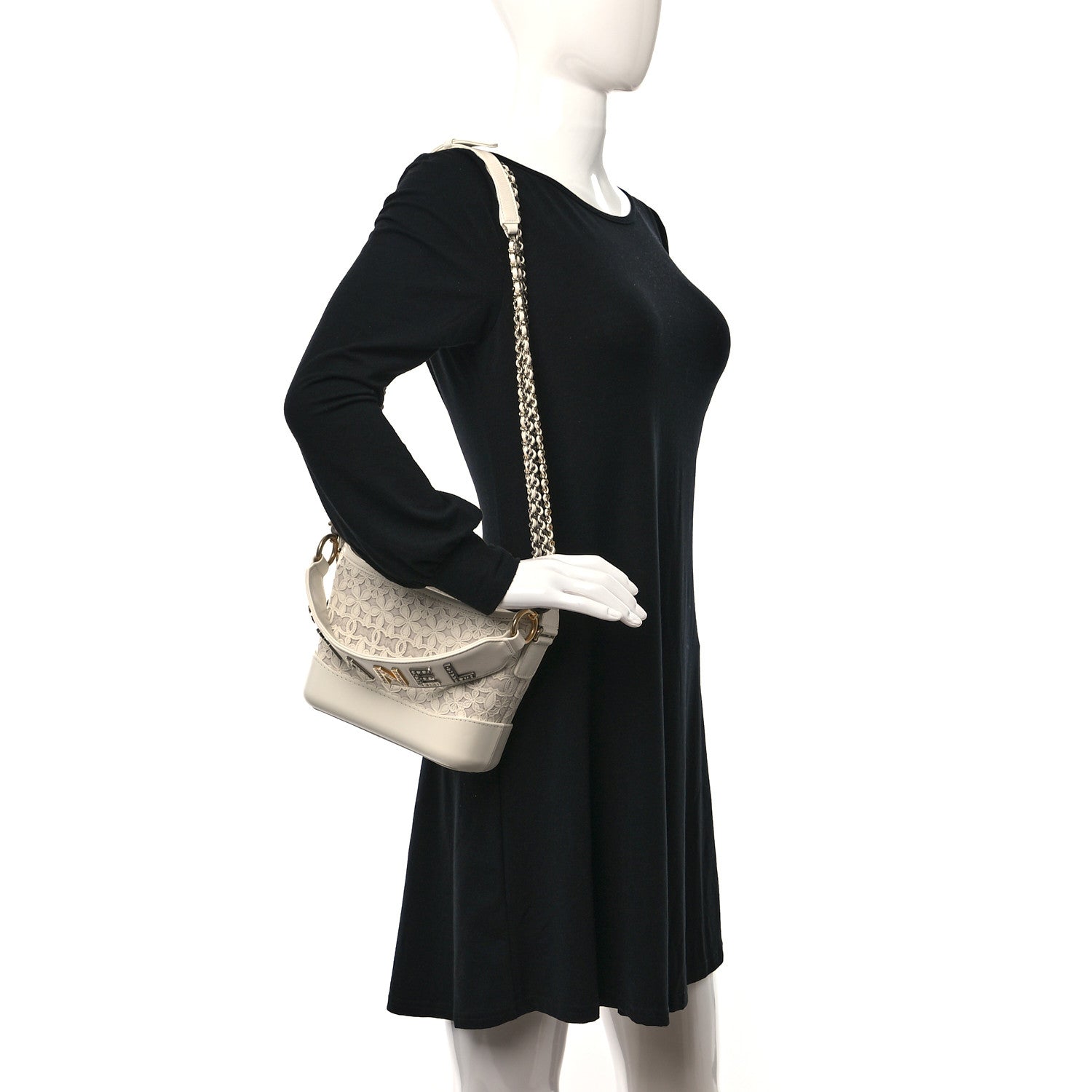 Chanel Calfskin Wool Felt Embossed Small Gabrielle Logo Hobo White 2 of 9