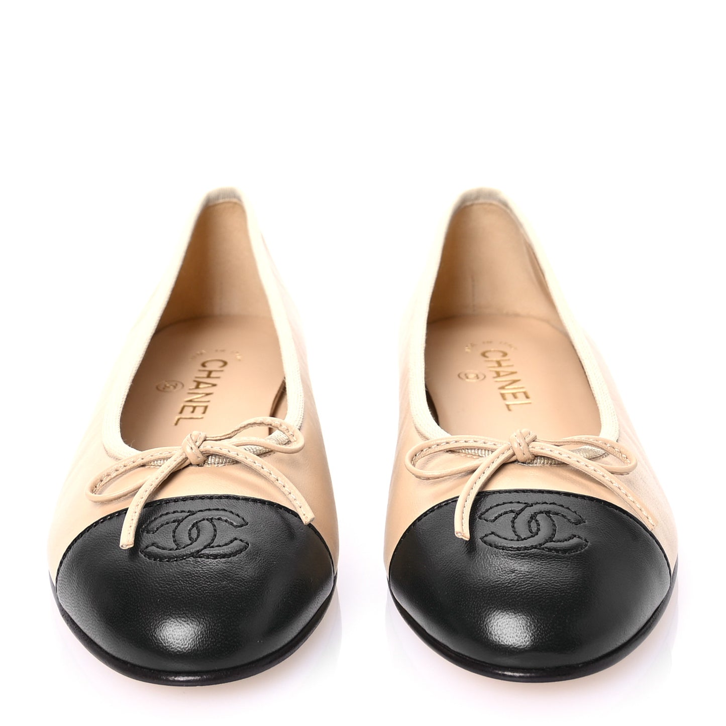 Lambskin Cap Toe CC Ballerina Flats 39.5 Beige Black