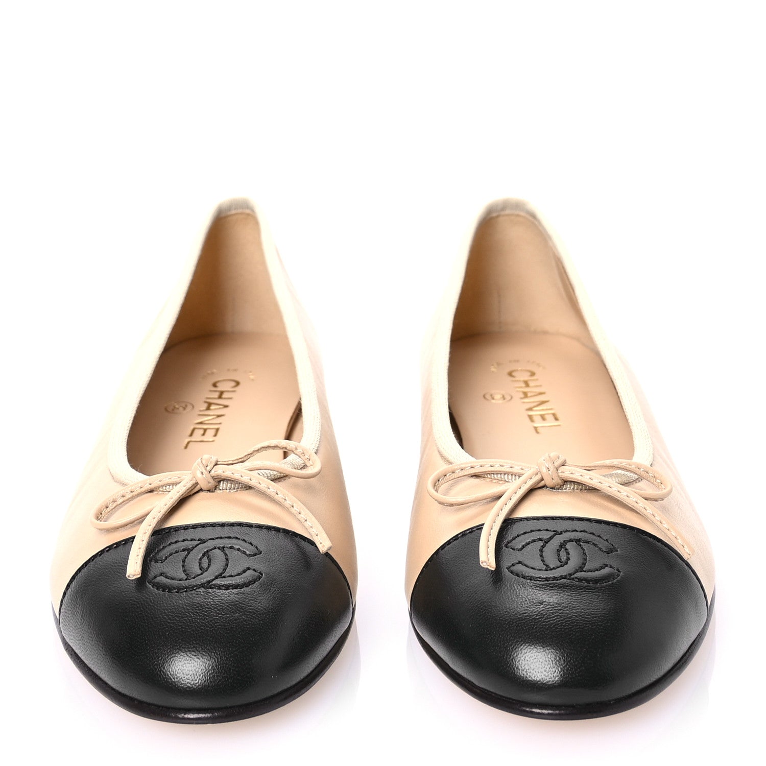 Chanel Lambskin Cap Toe CC Ballerina Flats 39.5 Beige Black 2 of 8