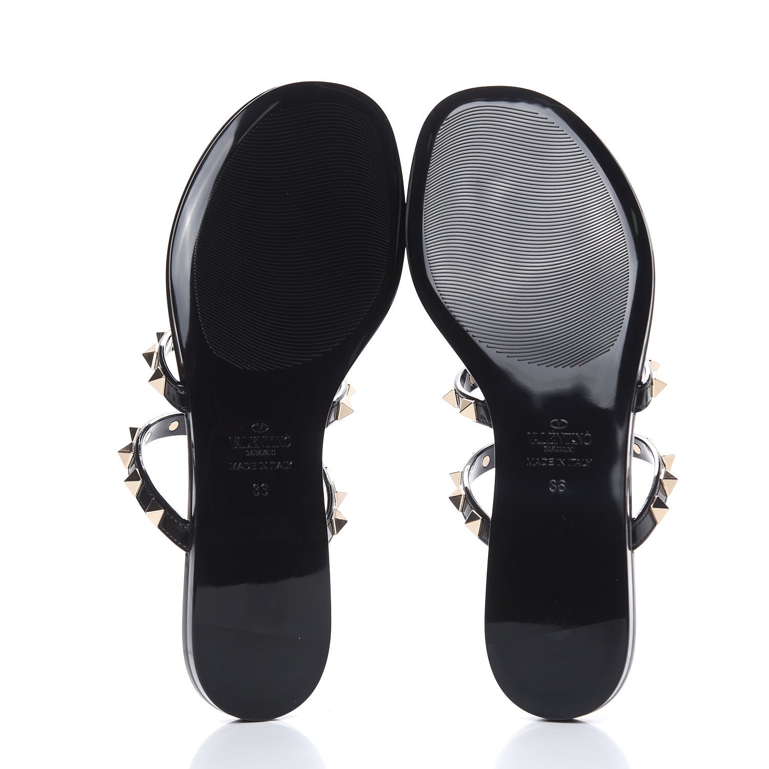 Valentino Garavani PVC Jelly Rockstud Caged Flat Thong Sandals 36 Black 5 of 8