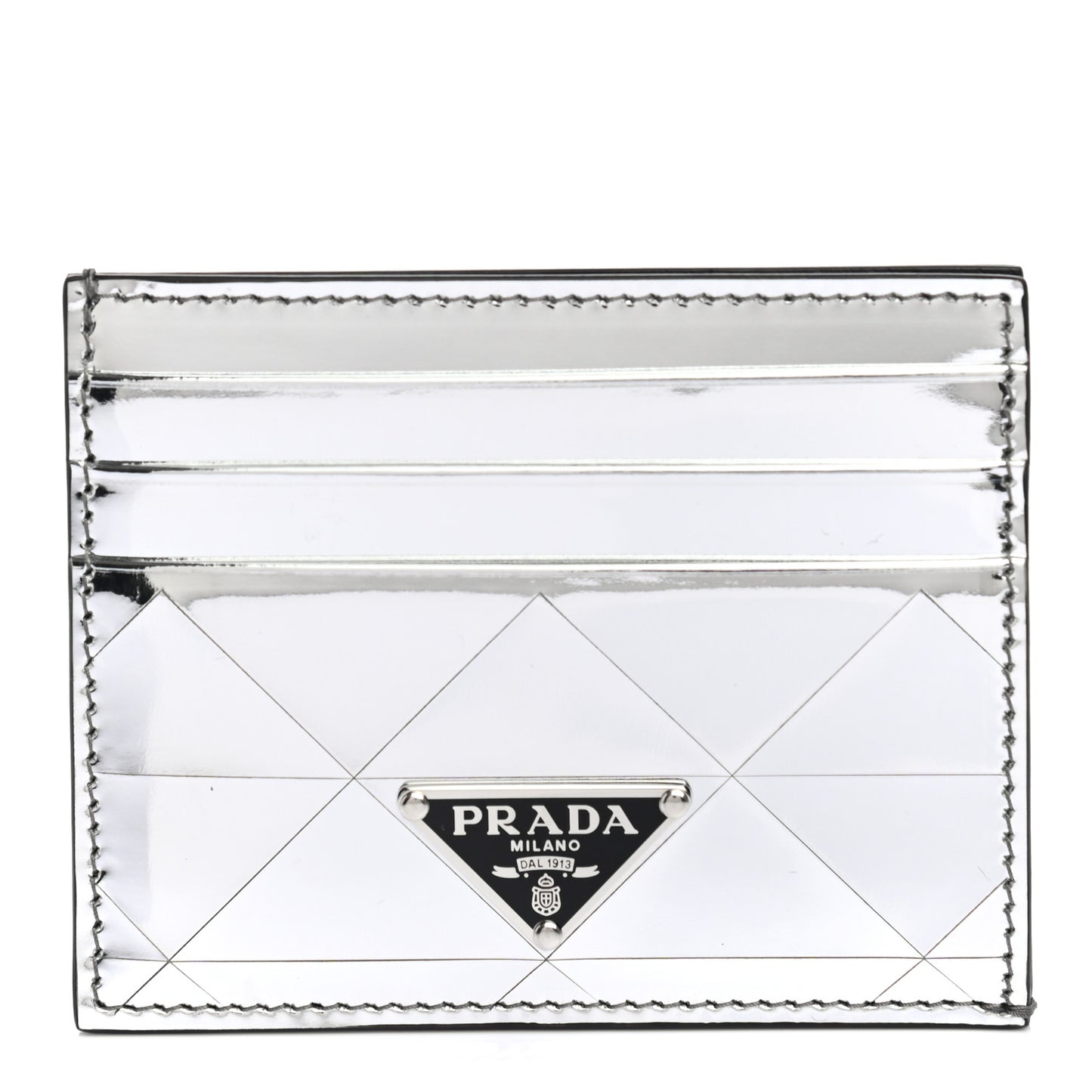 Spazzolato Triangle Patterned Card Holder Argento