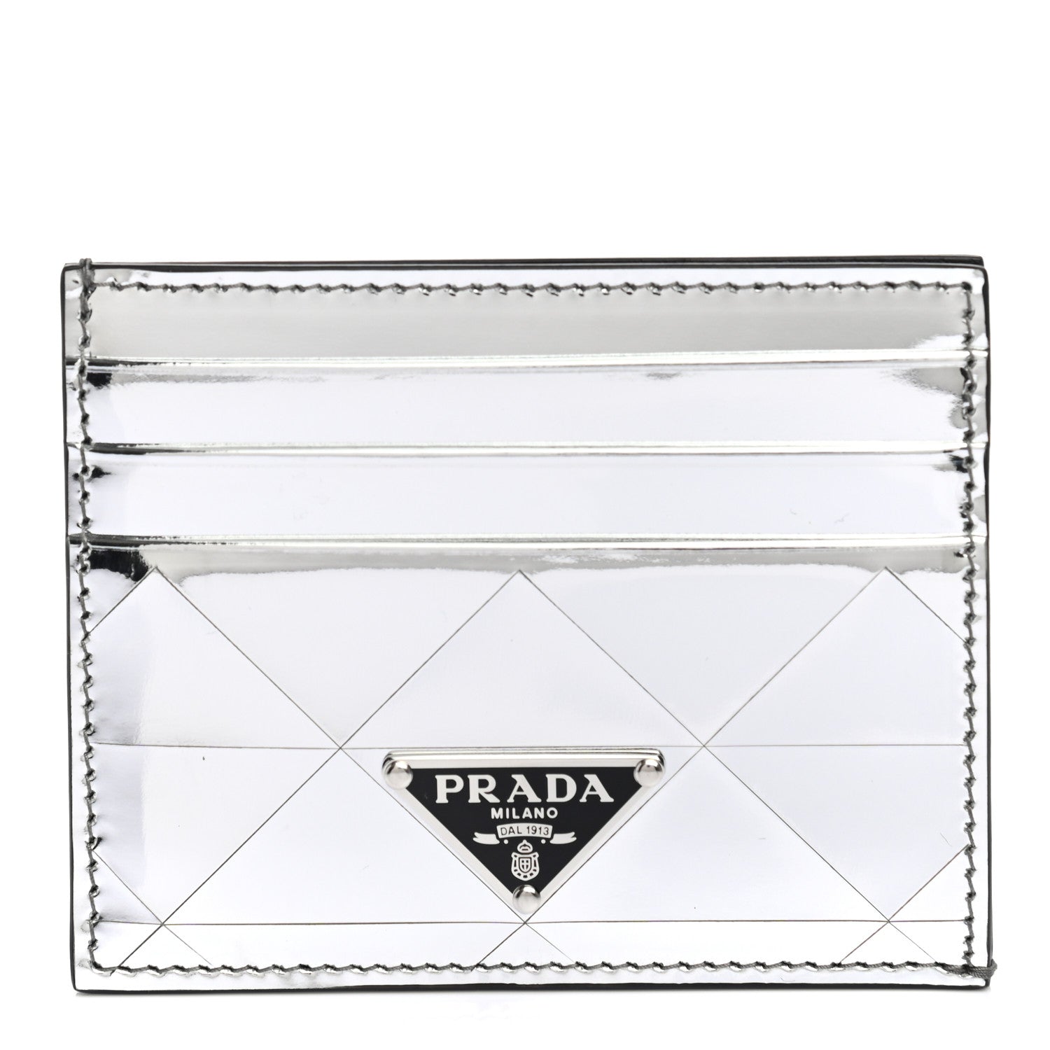 Prada Spazzolato Triangle Patterned Card Holder Argento 1 of 7