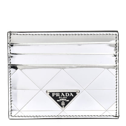 Prada Spazzolato Triangle Patterned Card Holder Argento 1 of 7