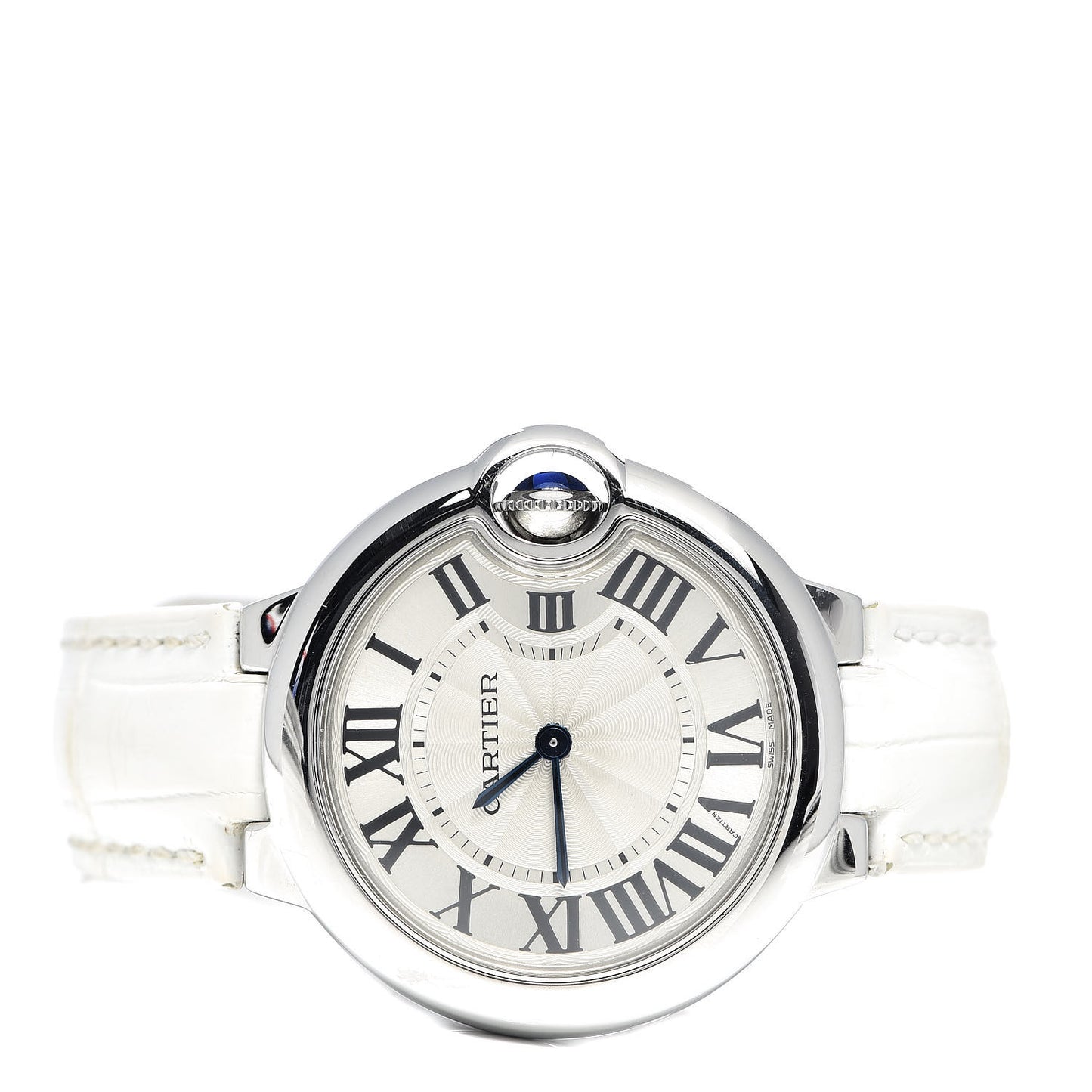Stainless Steel Alligator 33mm Ballon Bleu De Cartier Automatic Watch White