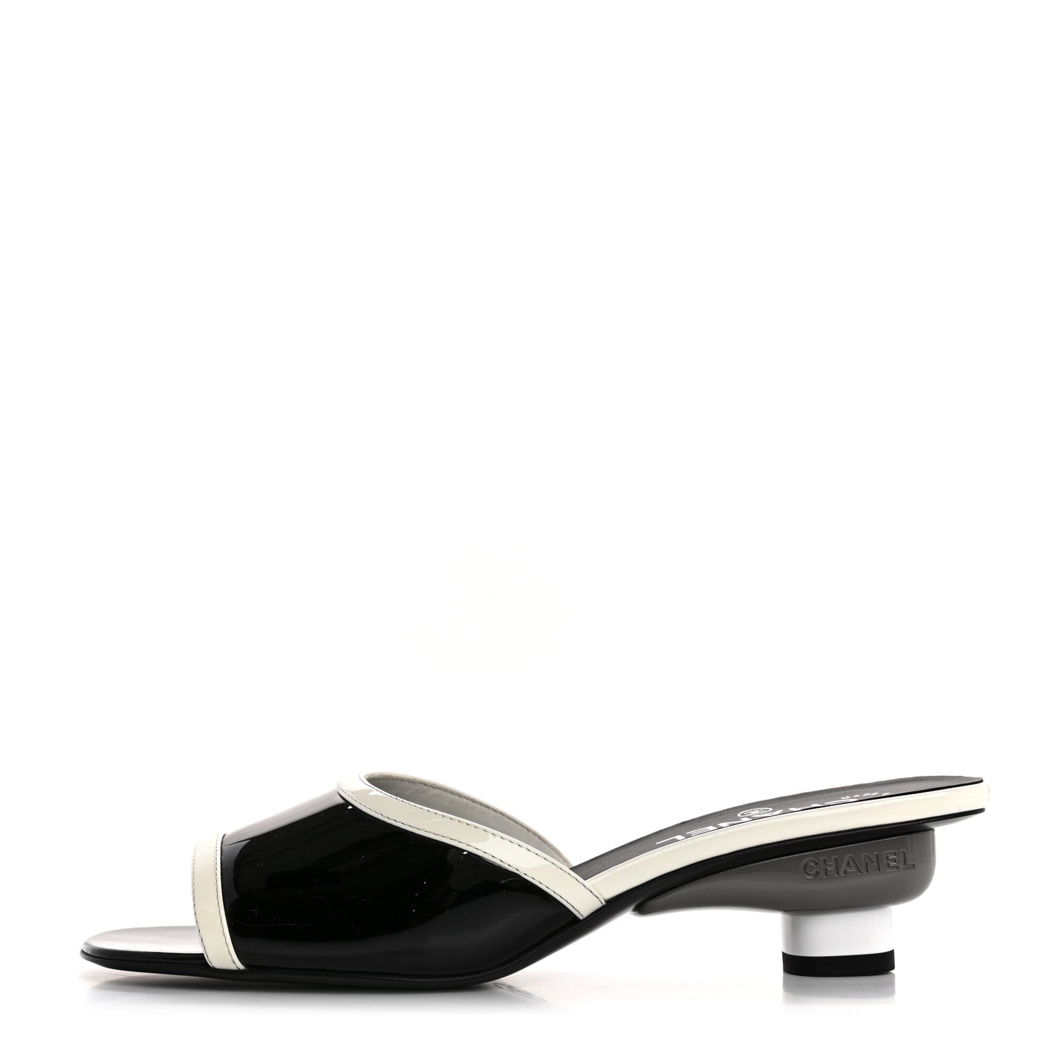 Chanel Patent Calfskin Mules 39 Black White 1 of 10