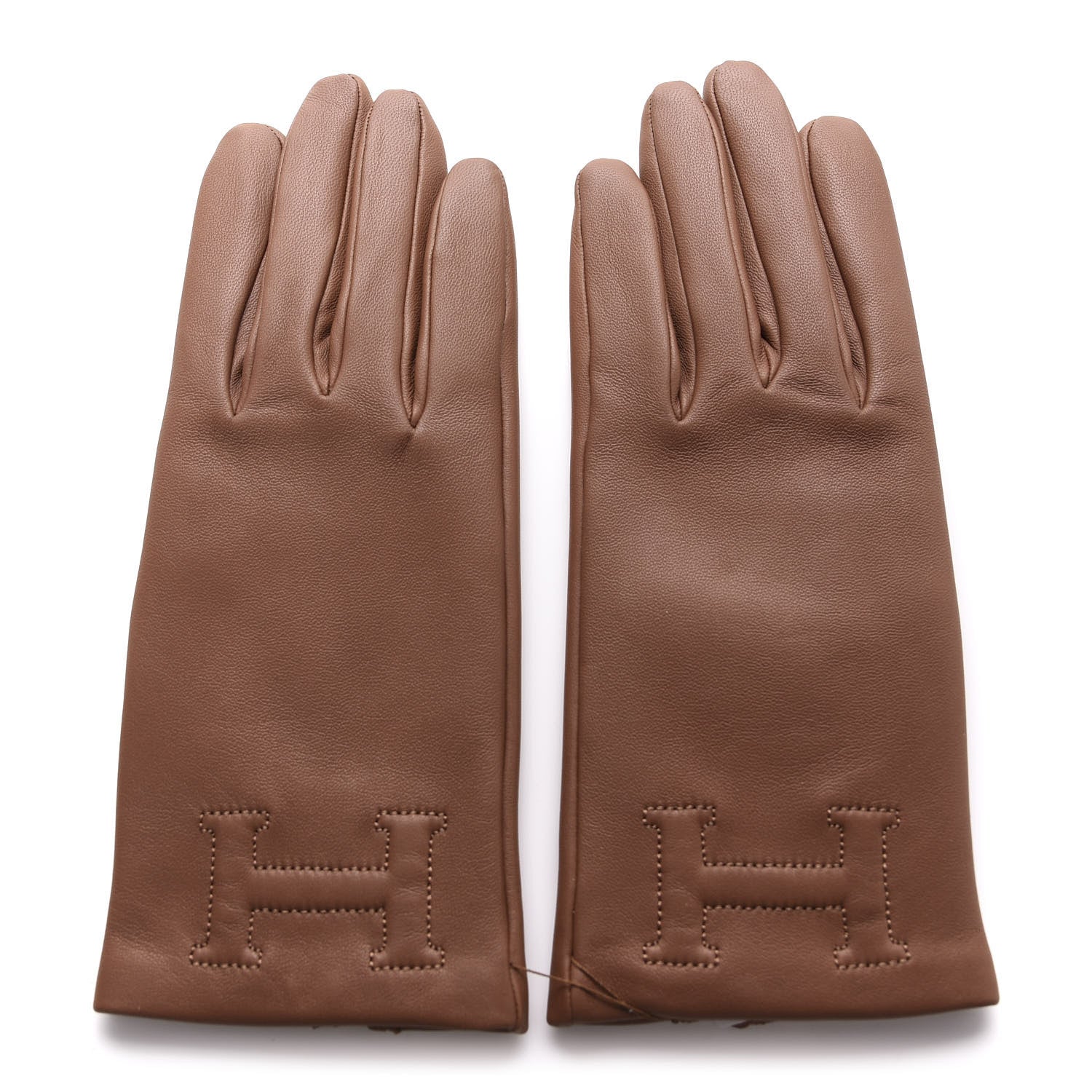 Hermes Glossy Lambskin Bastille Gloves 7 Cognac 3 of 7