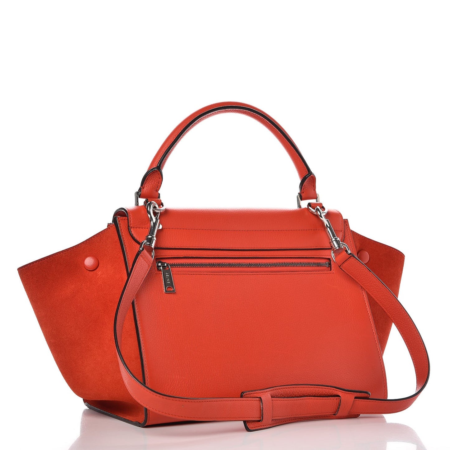 Drummed Calfskin Suede Small Trapeze Vermillion