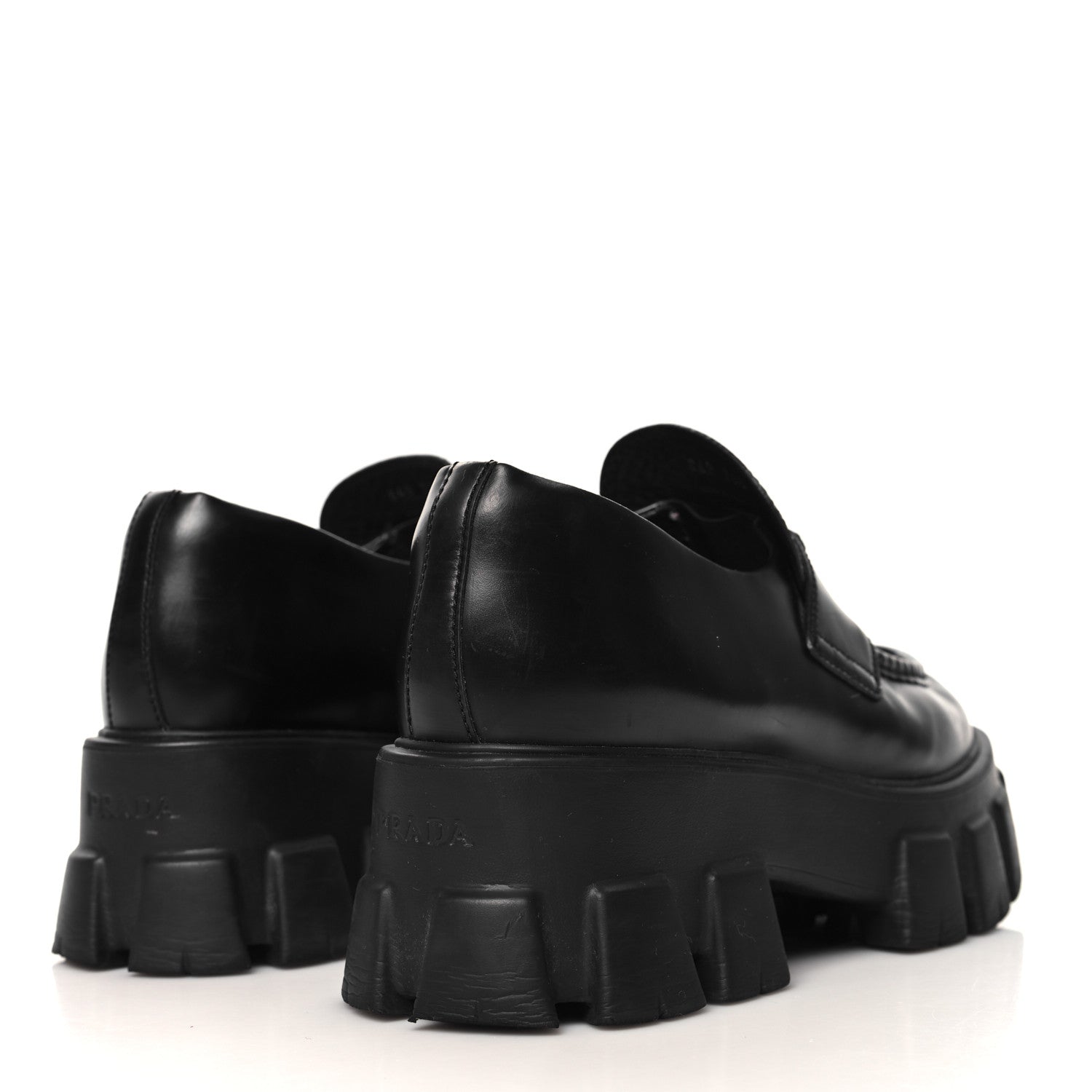 Prada Spazzolato Triangle Logo Monolith Pointy 55mm Loafers 38.5 Black 5 of 9