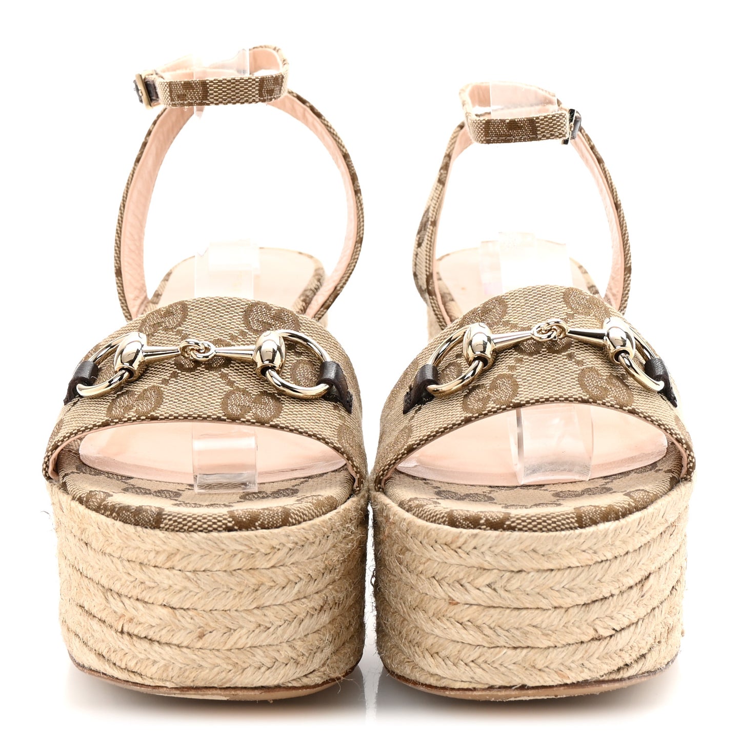 Monogram Nappa Chalotte Horsebit Ankle Strap 75mm Flatform Sandals 36 Beige Ebony