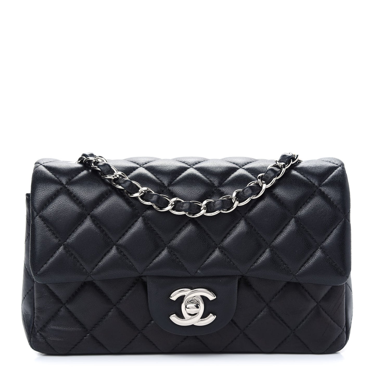 Lambskin Quilted Mini Rectangular Flap Black