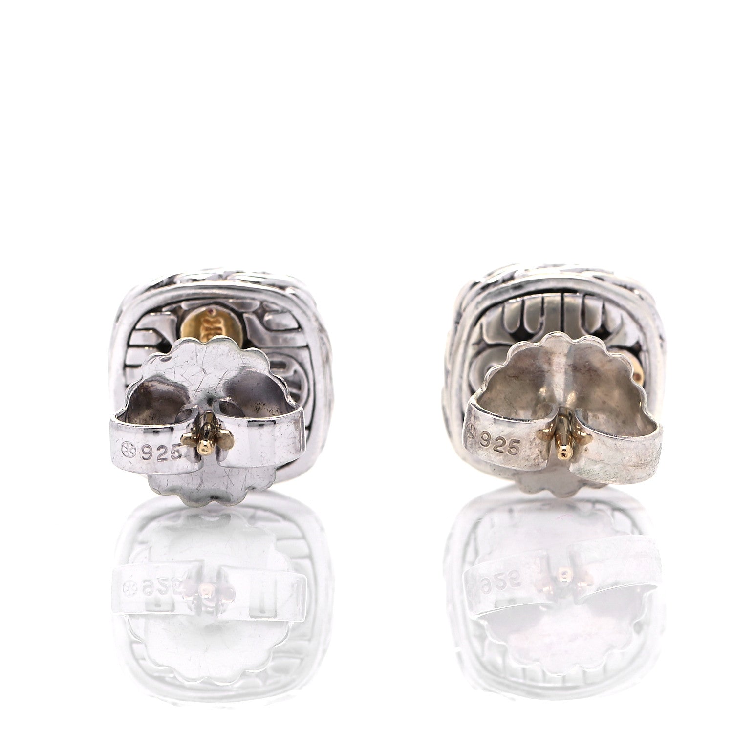 John Hardy Sterling Silver Diamond 12mm Curved Chain Stud Earrings 3 of 4