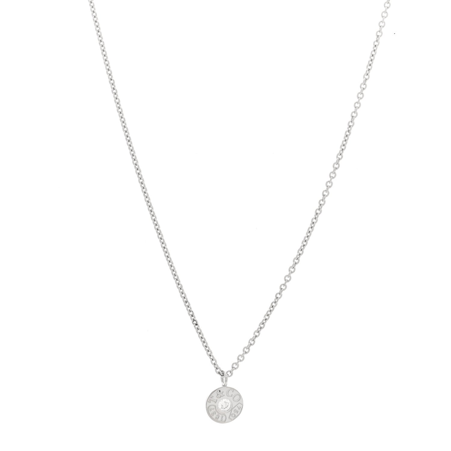 Tiffany 18K White Gold Diamond 1837 Circle Pendant Necklace 1 of 5