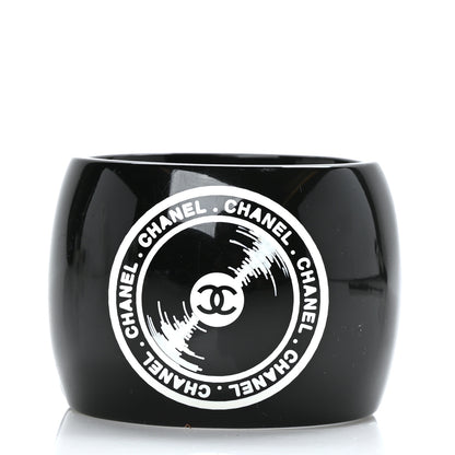 Chanel Resin CC Cuff Vinyl Record Black White 3 of 5