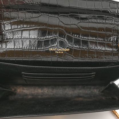 Saint Laurent Calfskin Crocodile Embossed Monogram Cassandra Chain Wallet Black 5 of 11
