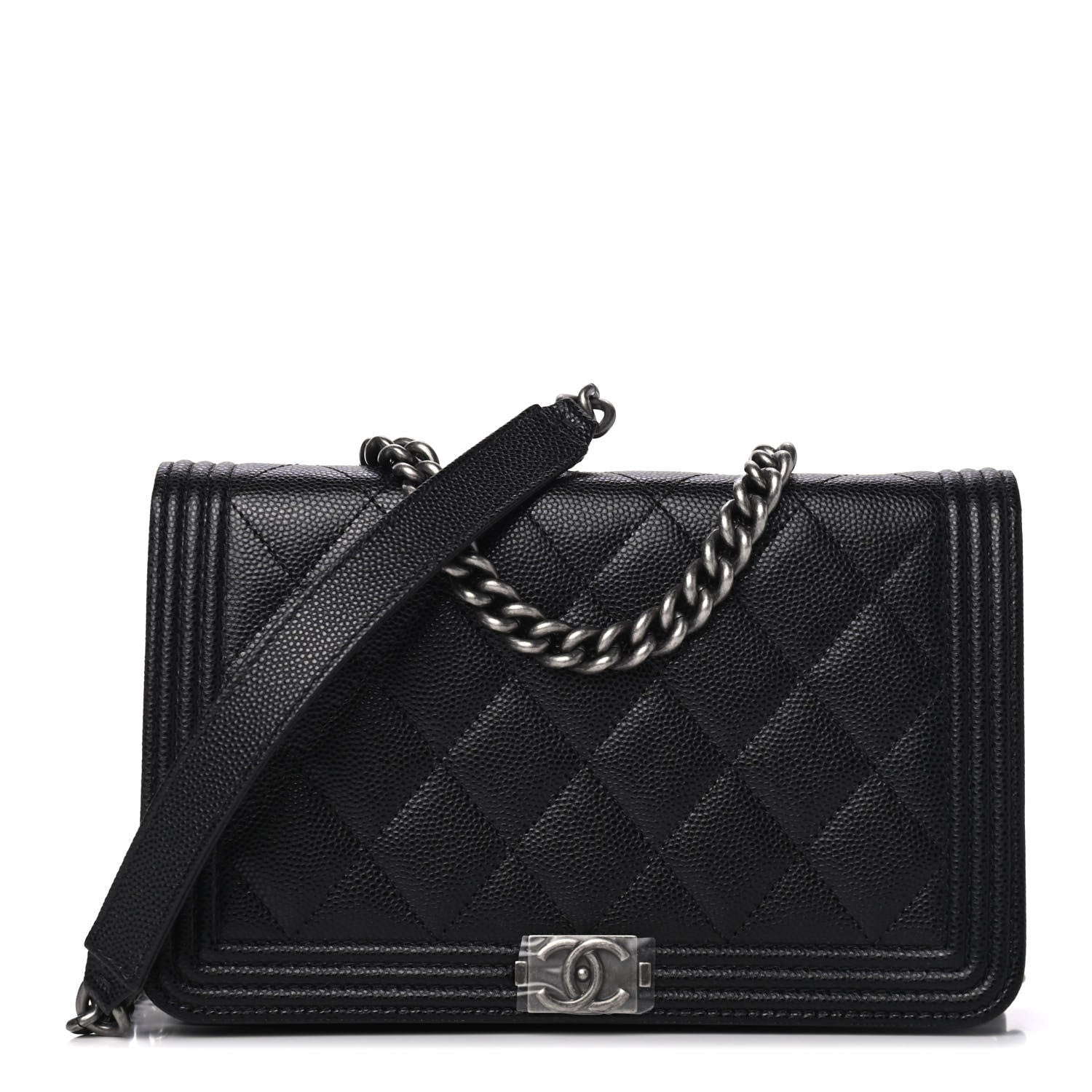 Chanel Caviar Quilted Boy Wallet On Chain WOC Black 1 of 4