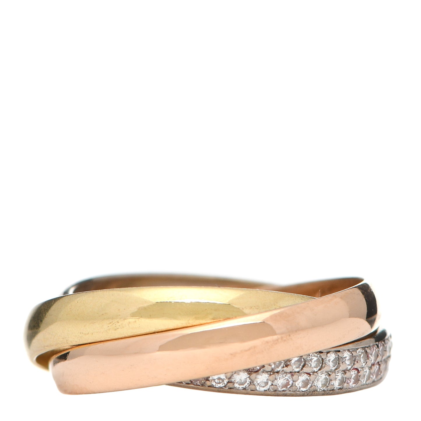 18K White Yellow Pink Gold Diamond Small Trinity Paved Ring 48 4.5