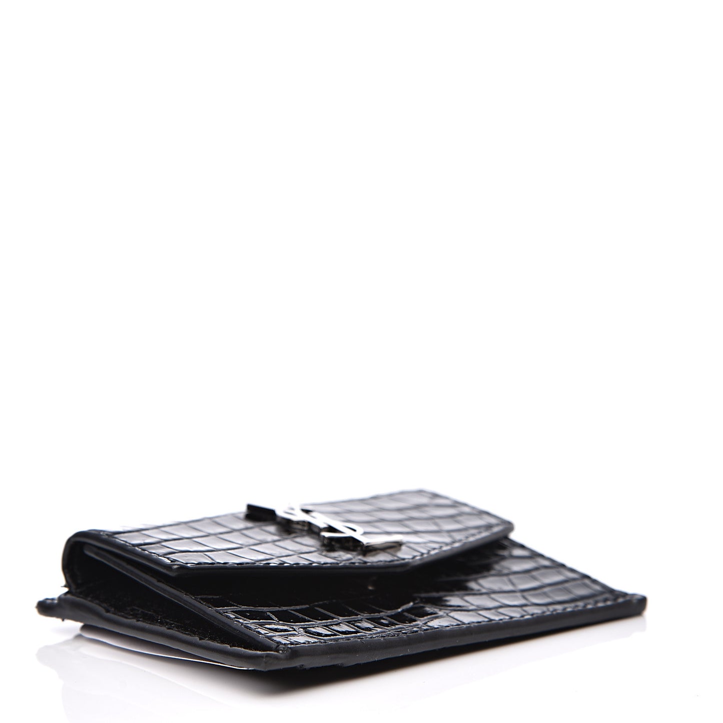 Calfskin Crocodile Embossed Uptown Monogram Card Case Black