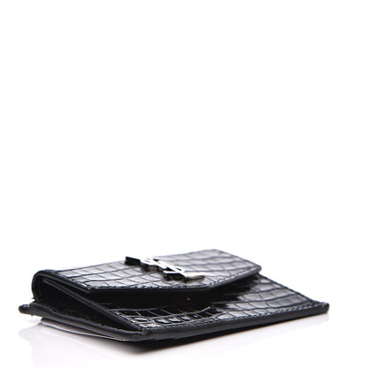 Saint Laurent Calfskin Crocodile Embossed Uptown Monogram Card Case Black 3 of 5