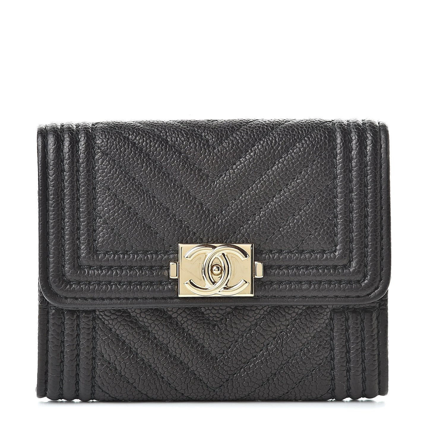 Caviar Chevron Quilted Boy Flap Card Holder Black