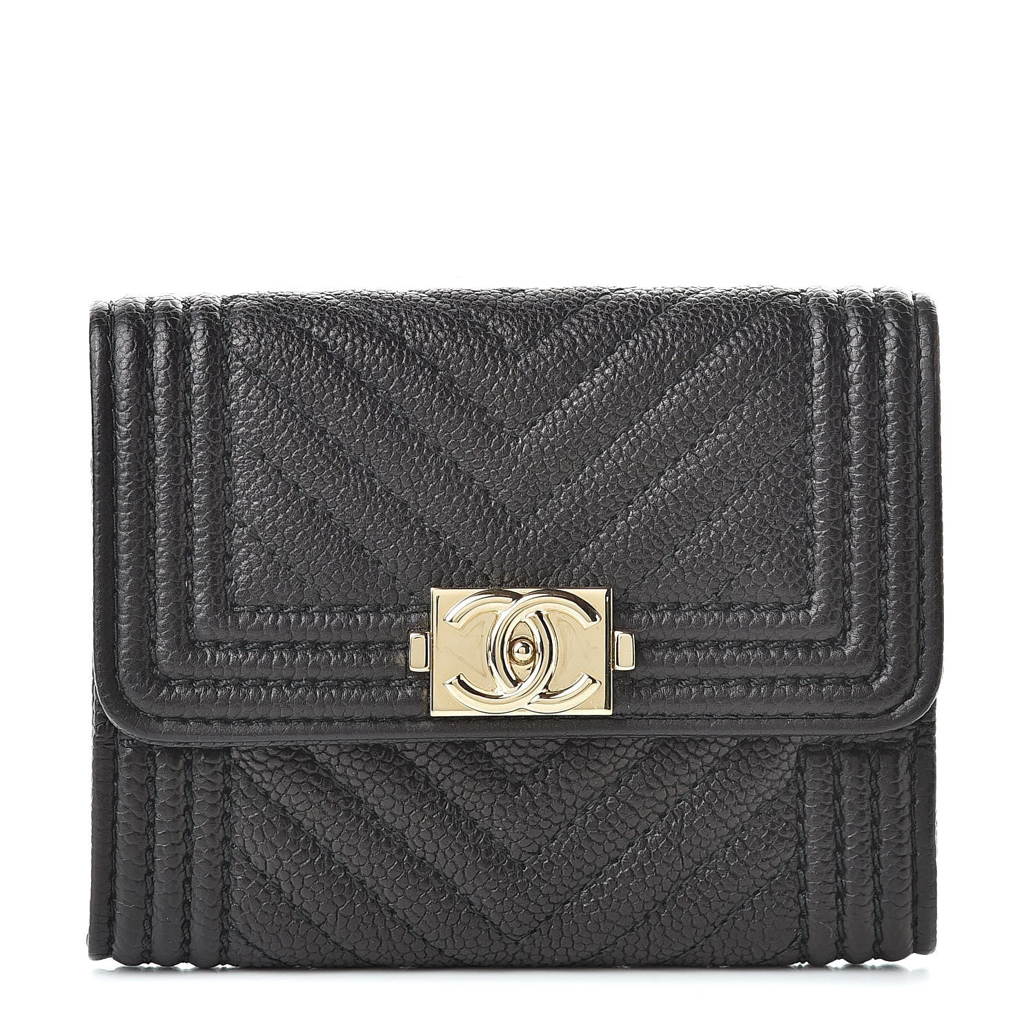Chanel Caviar Chevron Quilted Boy Flap Card Holder Black 1 of 9