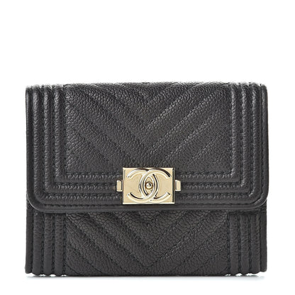 Chanel Caviar Chevron Quilted Boy Flap Card Holder Black 1 of 9