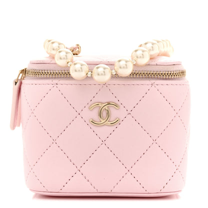 Chanel Lambskin Quilted Mini Vanity Case With Pearl Chain Light Pink 1 of 13
