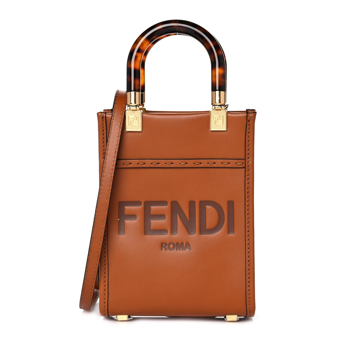 Vitello King Plexiglass Logo Embossed Mini Fendi Sunshine Shopper Tote Cuoio