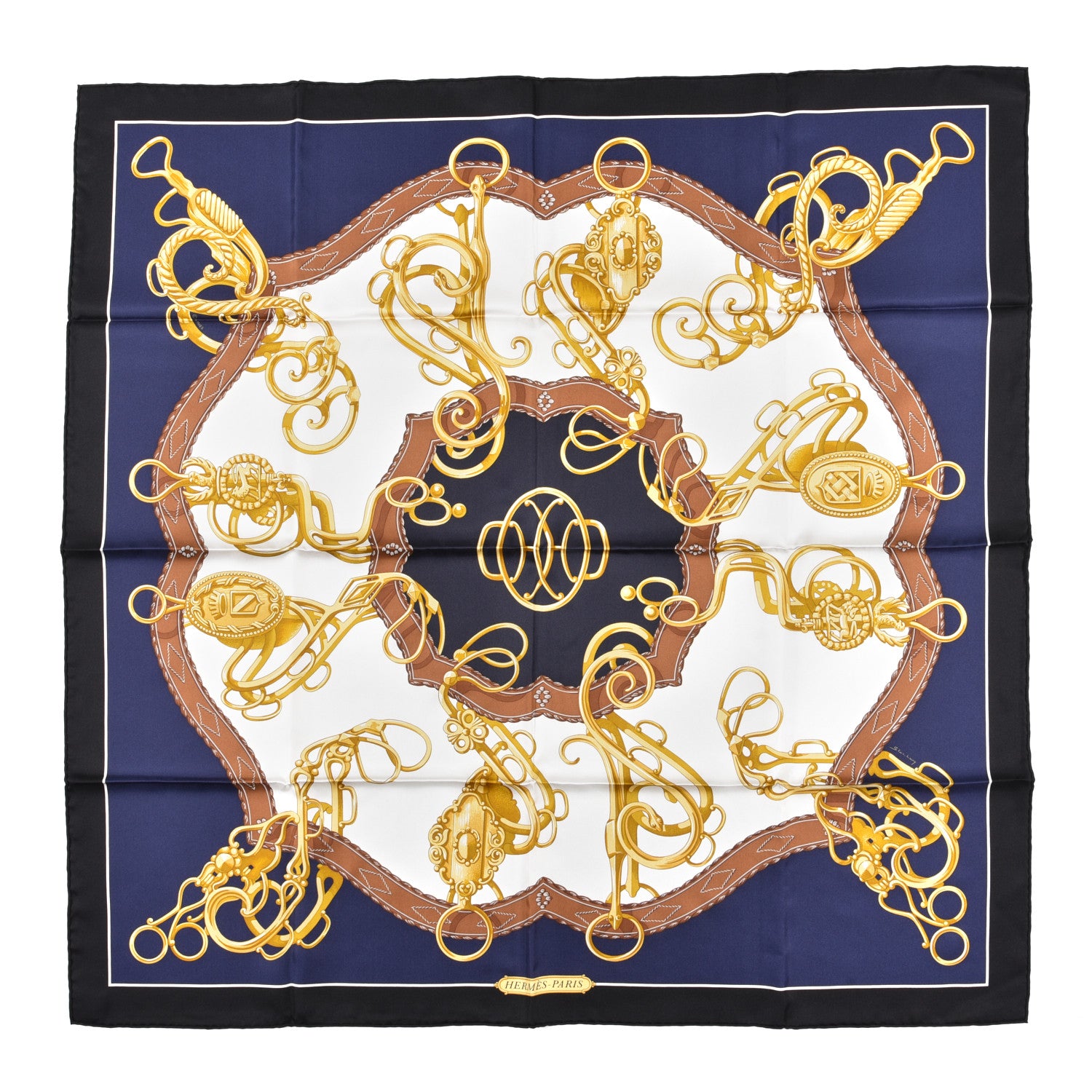 Hermes Silk Lift Profile Scarf 90 Black Marine White 1 of 4
