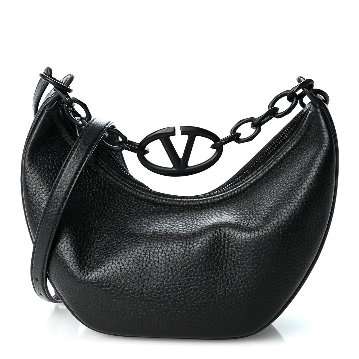 Valentino Garavani Grainy Calfskin Monochrome Small Vlogo Moon Hobo Bag Black 1 of 9