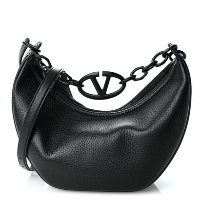 Valentino Garavani Grainy Calfskin Monochrome Small Vlogo Moon Hobo Bag Black 1 of 9