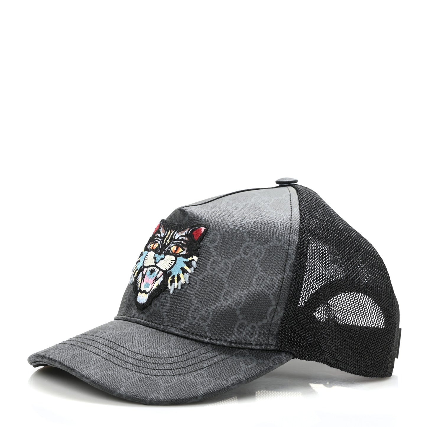 GG Supreme Monogram Angry Cat Embroidered Baseball Hat S Black