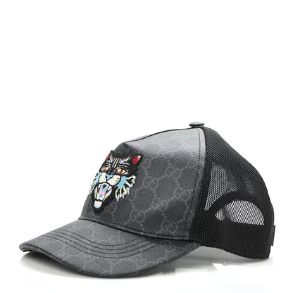 Gucci GG Supreme Monogram Angry Cat Embroidered Baseball Hat S Black 1 of 8