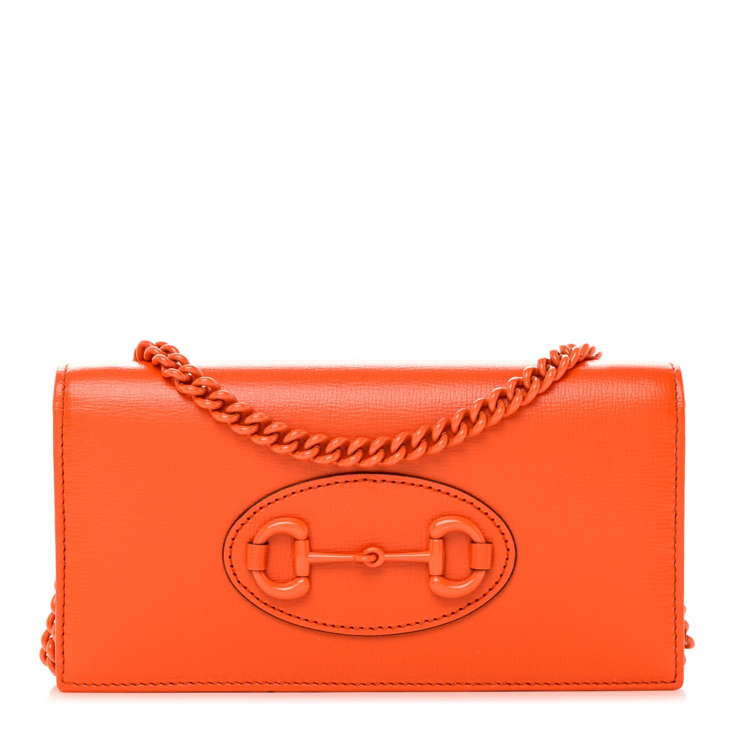 Azalea Calfskin Enamel Horsebit 1955 Wallet On Chain Deep Orange