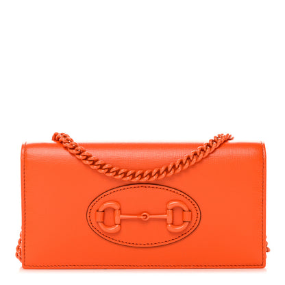 Gucci Azalea Calfskin Enamel Horsebit 1955 Wallet On Chain Deep Orange 1 of 14