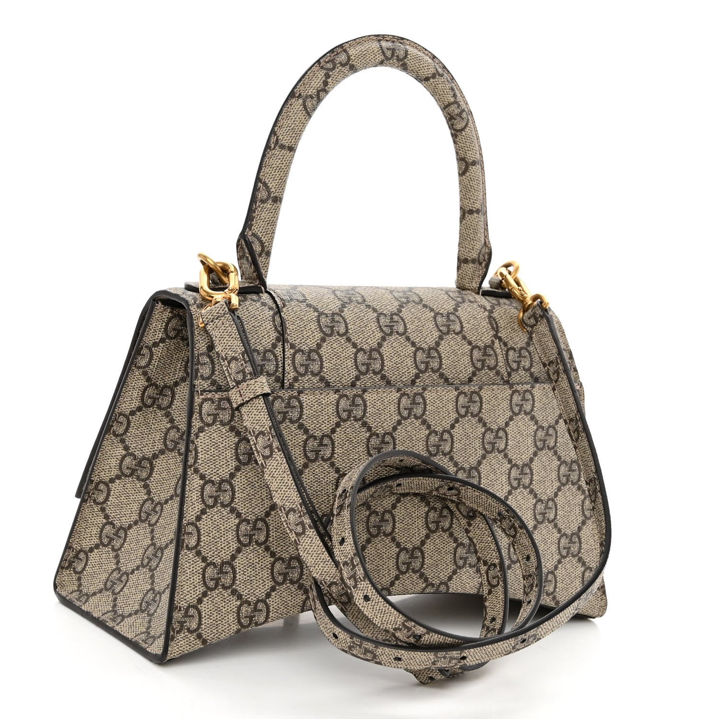 X GUCCI GG Supreme Monogram Small Hourglass Top Handle Bag Beige Ebony