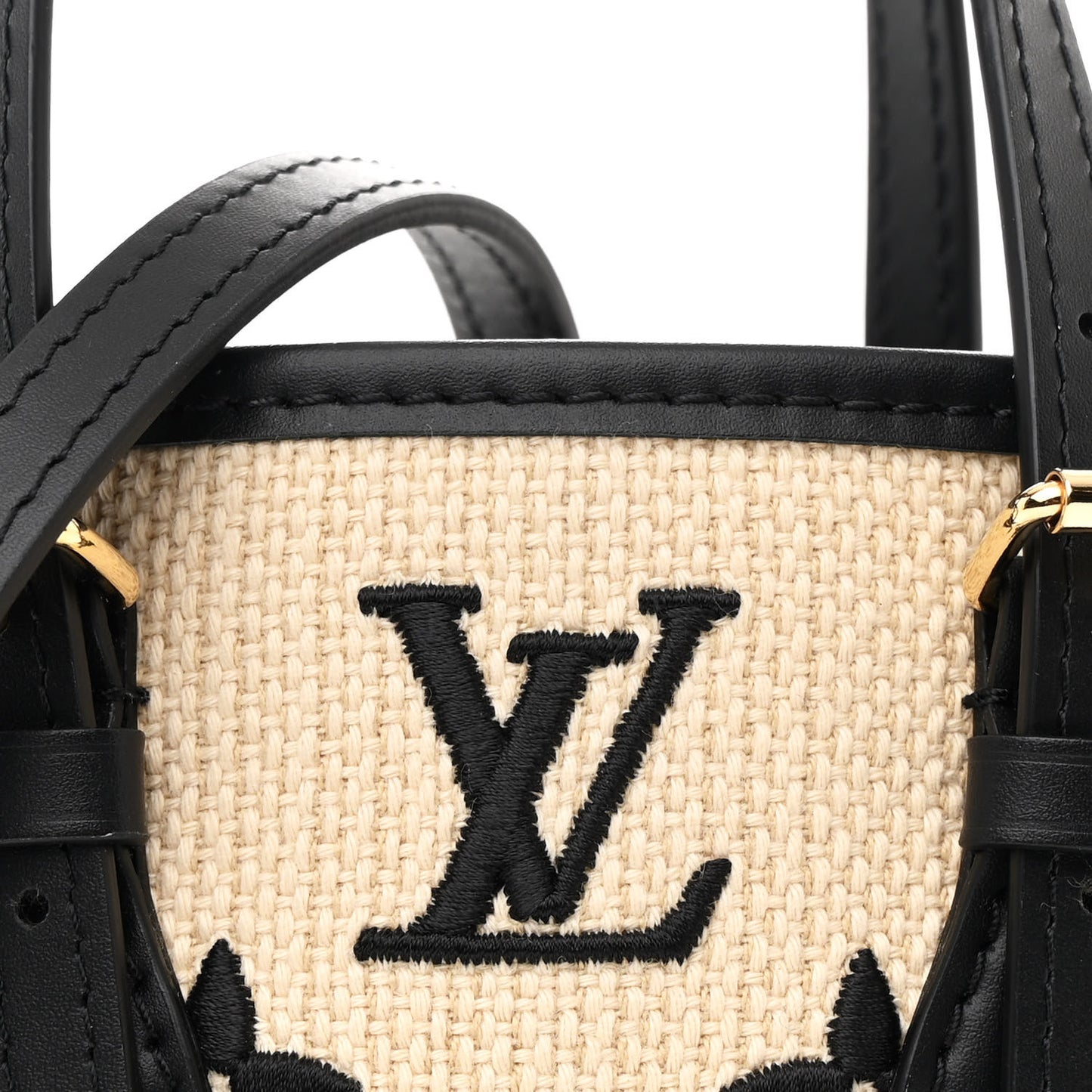 Cotton Calfskin Monogram Nano Bucket Bag Black