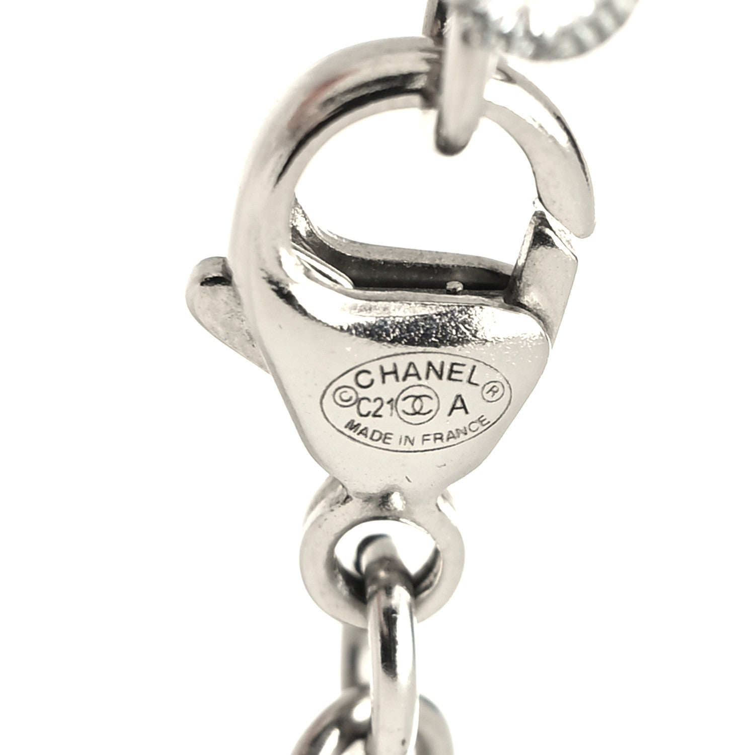 Chanel Crystal Pearl Chain CC Pendant Necklace Silver 5 of 5
