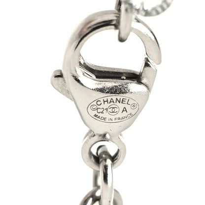 Chanel Crystal Pearl Chain CC Pendant Necklace Silver 5 of 5