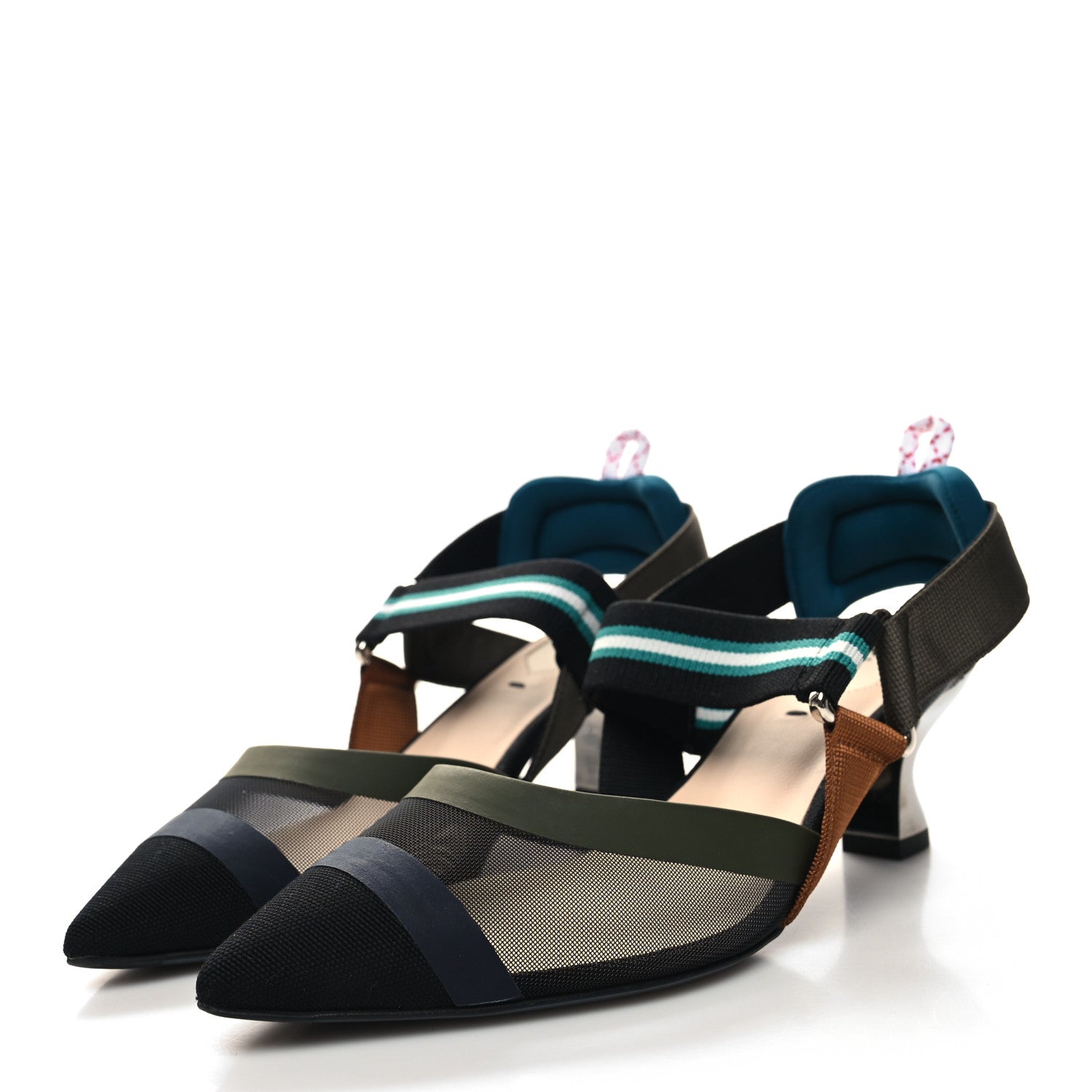 Fendi Technical Mesh Colibri 85mm Slingback Pumps 35.5 Black Asfalto 3 of 7