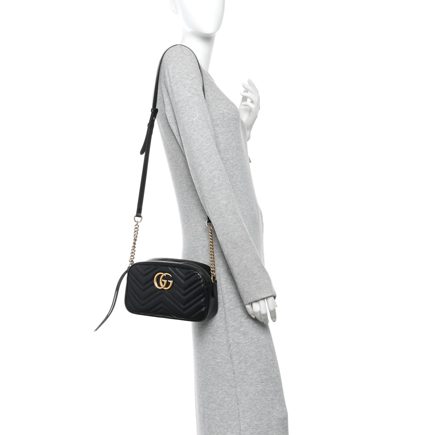 Calfskin Matelasse Small GG Marmont Chain Shoulder Bag Black