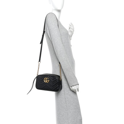 Gucci Calfskin Matelasse Small GG Marmont Chain Shoulder Bag Black 2 of 10