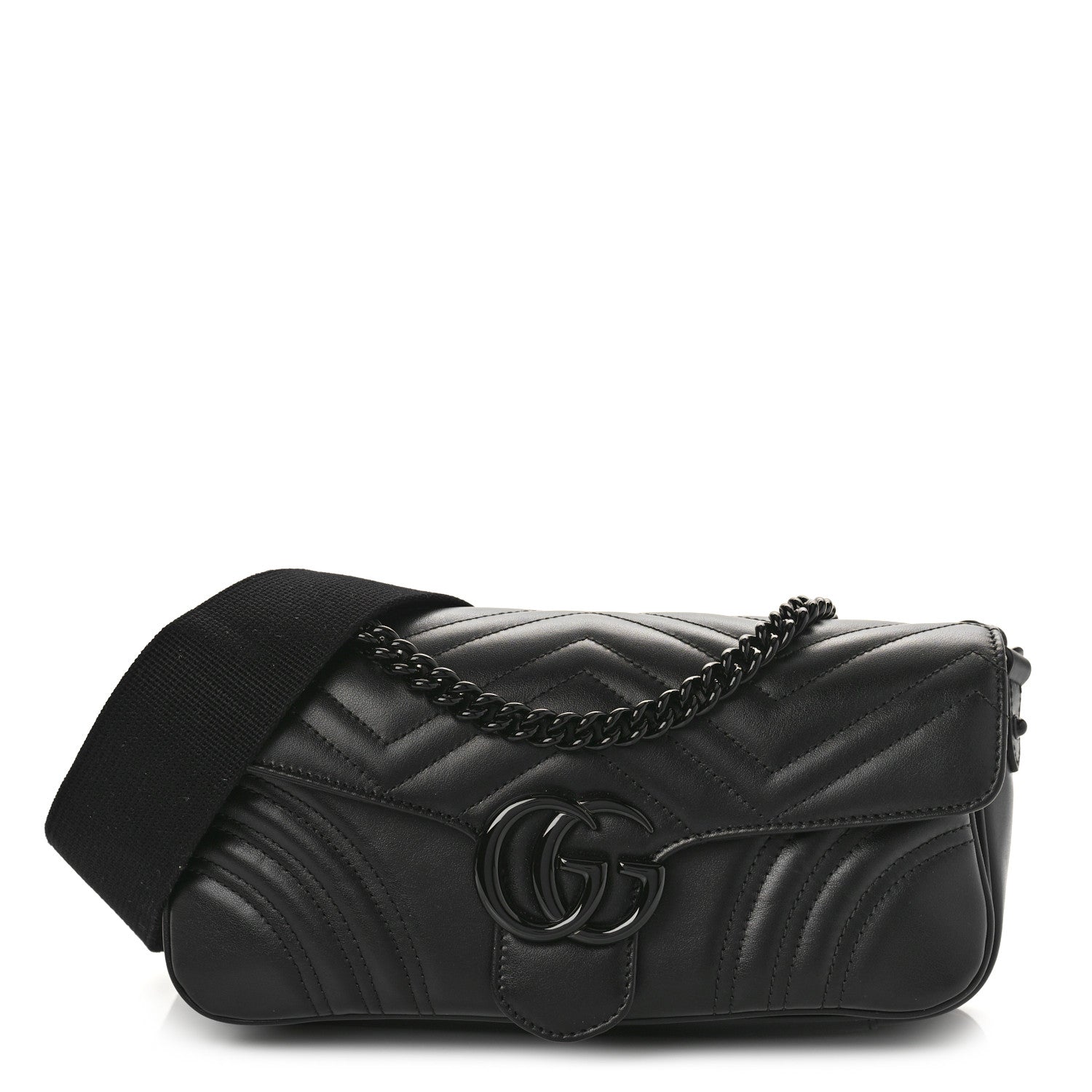 Gucci Calfskin Matelasse Monochrome GG Marmont Crossbody Shoulder Bag Black 1 of 8