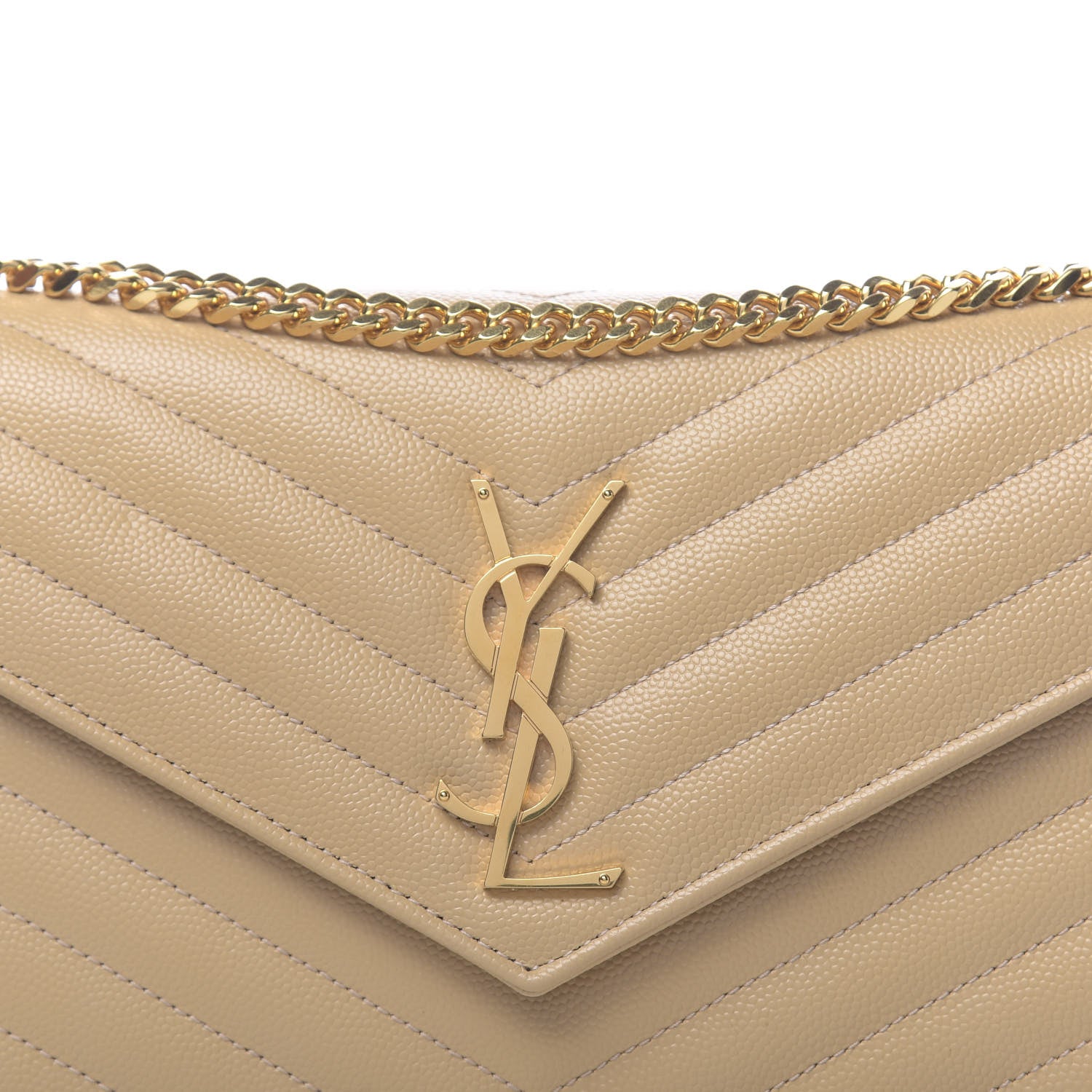 Saint Laurent Grain De Poudre Matelasse Chevron Monogram Chain Wallet Nude Powder 9 of 10