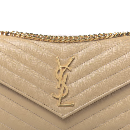 Saint Laurent Grain De Poudre Matelasse Chevron Monogram Chain Wallet Nude Powder 9 of 10