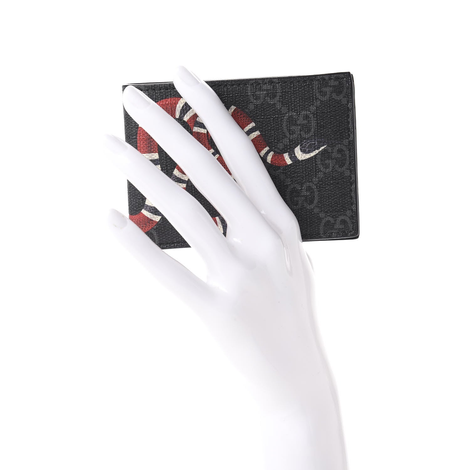 Gucci GG Supreme Monogram Kingsnake Bi-Fold Wallet Black Grey 2 of 11
