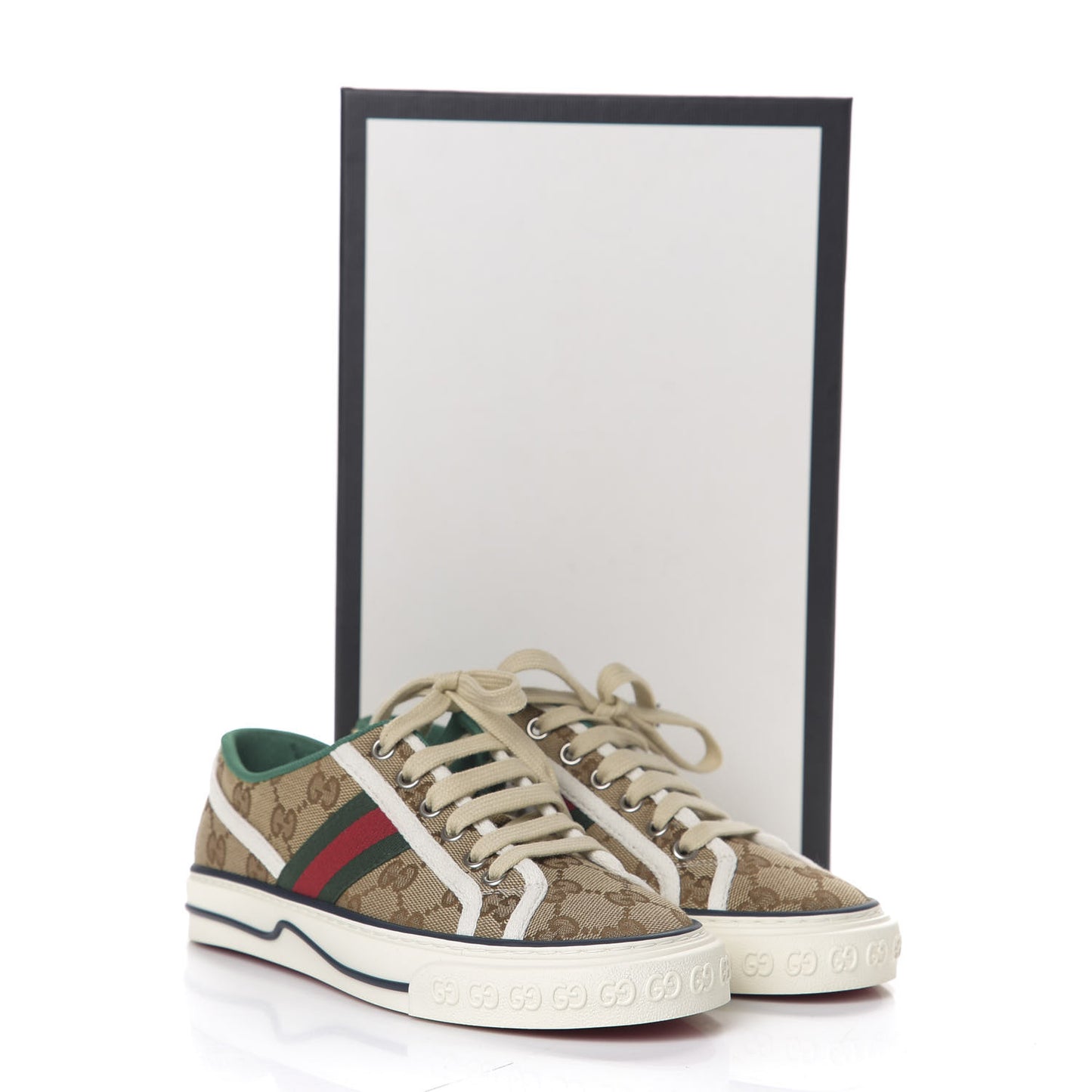 GG Monogram Web Womens 1977 Tennis Sneakers 35.5 Beige Ebony Mystic White
